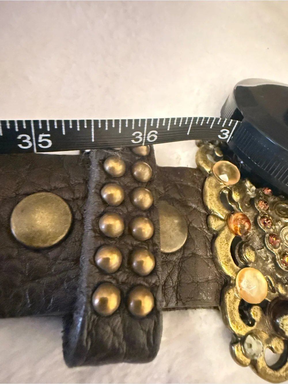 Vintage Leatherock USA Boho Statement Belt Ornate Stone Buckle Model 6289